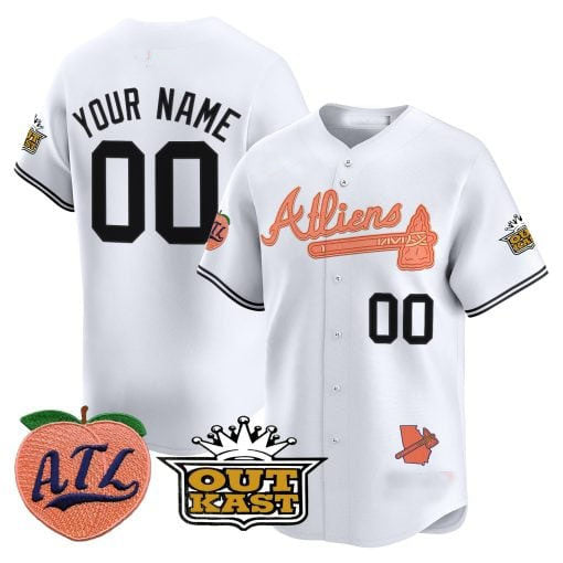 Custom Atlanta Braves Atliens Peach Stitched Limited Jersey