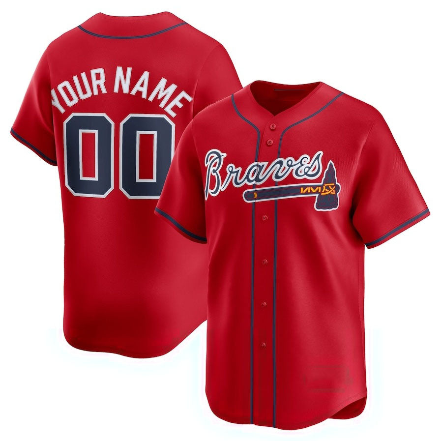 Custom Atlanta Braves Alternate Limited Jersey Red Jerseys
