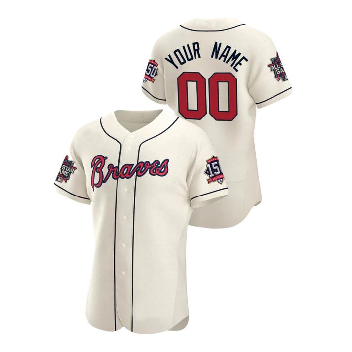 Custom Atlanta Braves Stitched Cream Game Patch 2021 All Star 150th Jerseys