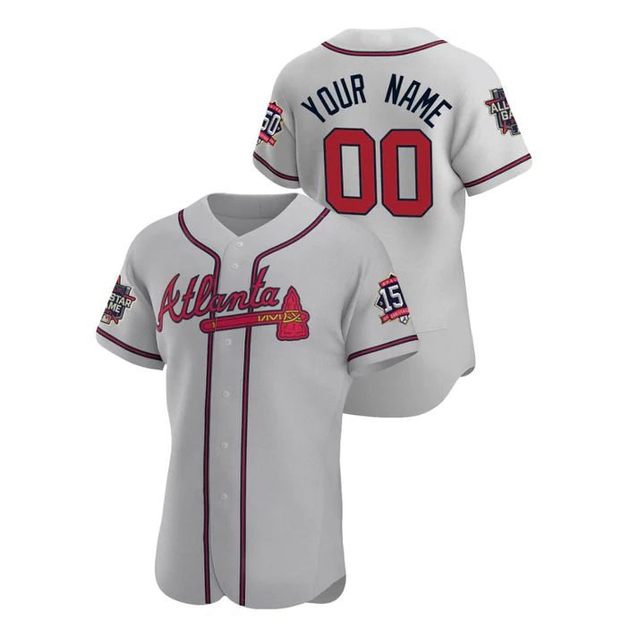 Custom Atlanta Braves Stitched Gray Game Patch 2021 All Star 150th Jerseys