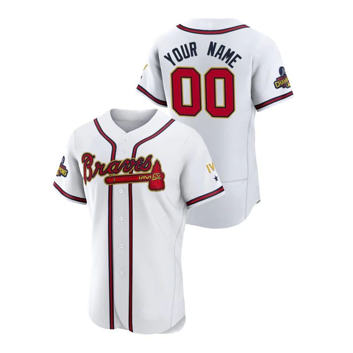 Custom Atlanta Braves White 2022 Gold Program Jerseys