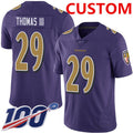 Custom B.Ravens Purple Mens Stitched Limited Rush 100th Season Stitched Jerseys