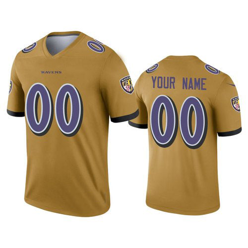 Custom B.Ravens Gold Inverted Legend Jersey American Jerseys Stitched Jerseys