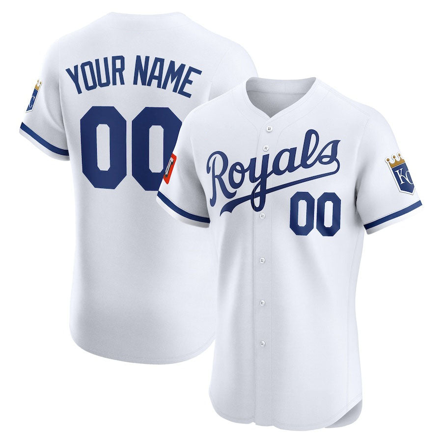 Custom Kansas City Royals Home Elite Sponsor Patch Jersey Jersey
