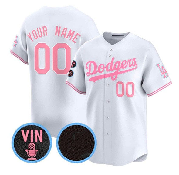 Custom Los Angeles Angels White Pink With Vin Kobe Patch Limited Jersey