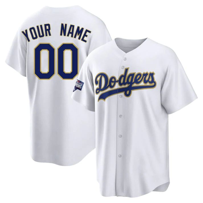 Custom Los Angeles Dodgers White Gold Program Stitched Jerseys