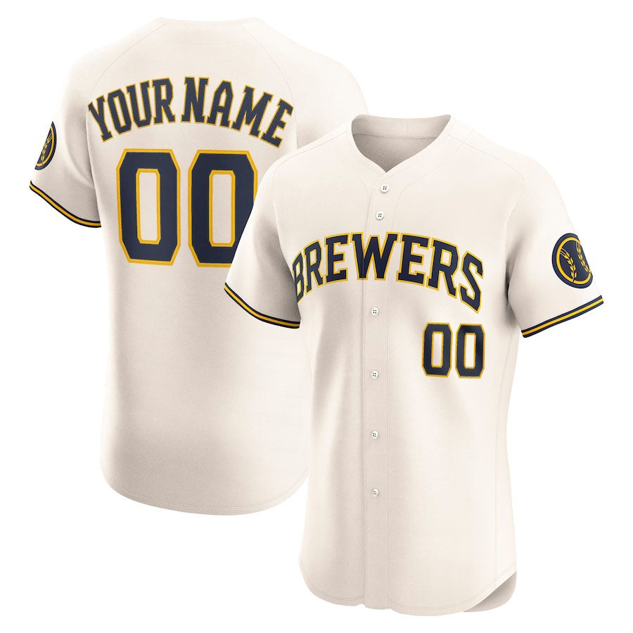 Custom Milwaukee Brewers Home Elite Jersey Cream Jersey