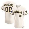Custom Milwaukee Brewers Home Elite Sponsor Patch Jersey Cream Jersey