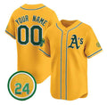 Custom Oakland Athletics Gold Rickey Henderson Patch Stitched Limited Jersey