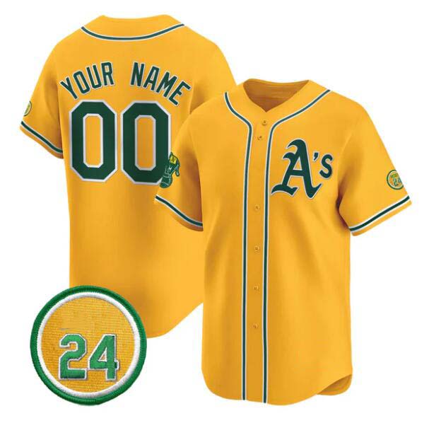 Custom Oakland Athletics Gold Rickey Henderson Patch Stitched Limited Jersey