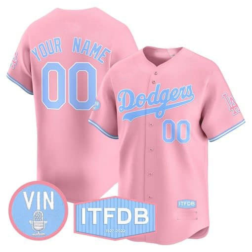 Custom Los Angeles Dodgers Vin ITFDB Patch Bubblegum Pink Stitched Limited Jersey