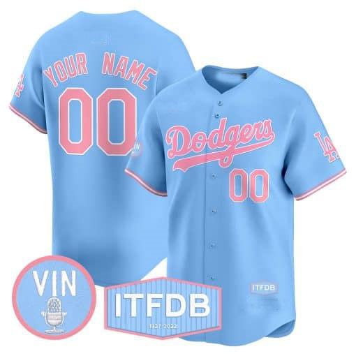 Custom Los Angeles Dodgers Vin ITFDB Patch Bubblegum Pink Stitched Limited Jersey