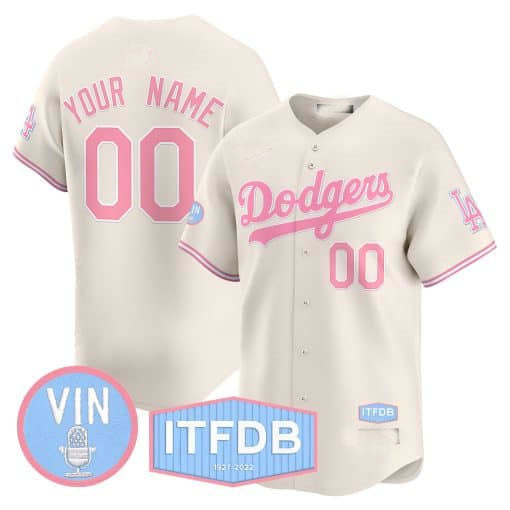 Custom Los Angeles Dodgers Vin ITFDB Patch Bubblegum Pink Stitched Limited Jersey
