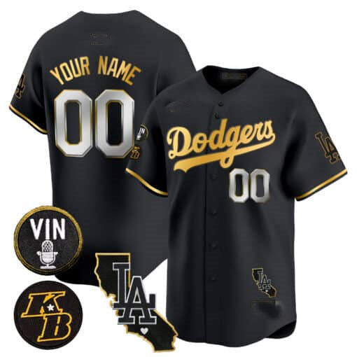 Custom Los Angeles Dodgers Vin Patch Kobe Bryant Gold Trim Stitched Limited V2 Jersey