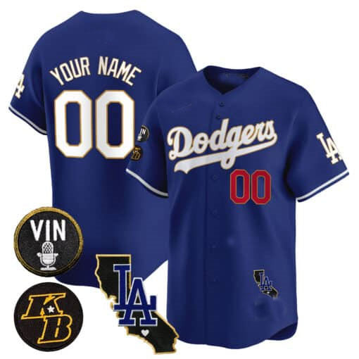 Custom Los Angeles Dodgers Vin Patch Kobe Bryant Gold Trim Stitched Limited V2 Jersey