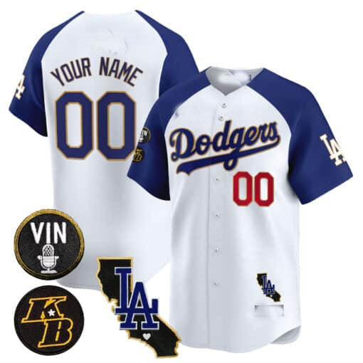 Custom Los Angeles Dodgers Vin Patch Kobe Bryant Gold Trim Stitched Limited V2 Jersey