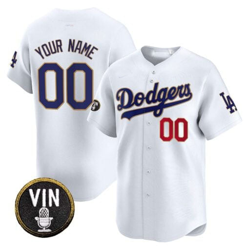 Custom Los Angeles Dodgers Vin Scully Patch Gold Trim Stitched Limited Jersey