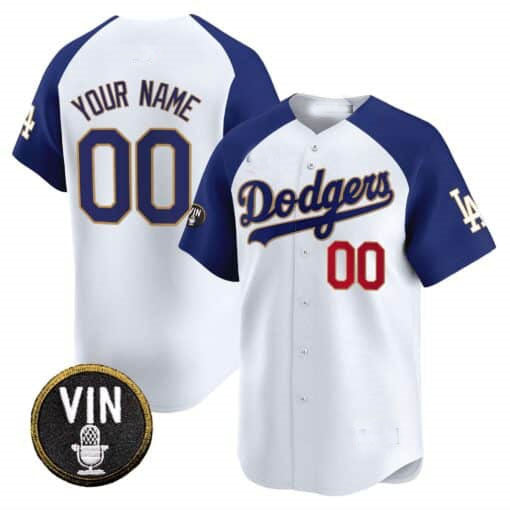Custom Los Angeles Dodgers Vin Scully Patch Gold Trim Stitched Limited Jersey
