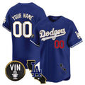 Custom Los Angeles Dodgers Vin California Patch Gold Trim Stitched Limited Jersey