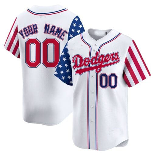 Custom Los Angeles Dodgers White 2024 Independence Day Stitched Limited V2 Jersey