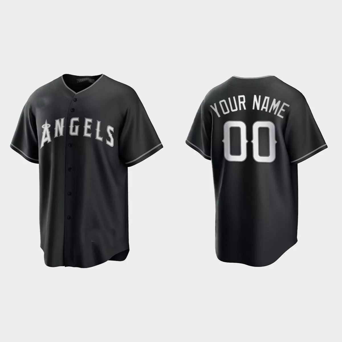 Custom Los Angeles Angels 2021 All Black Fashion Replica Black Jerseys