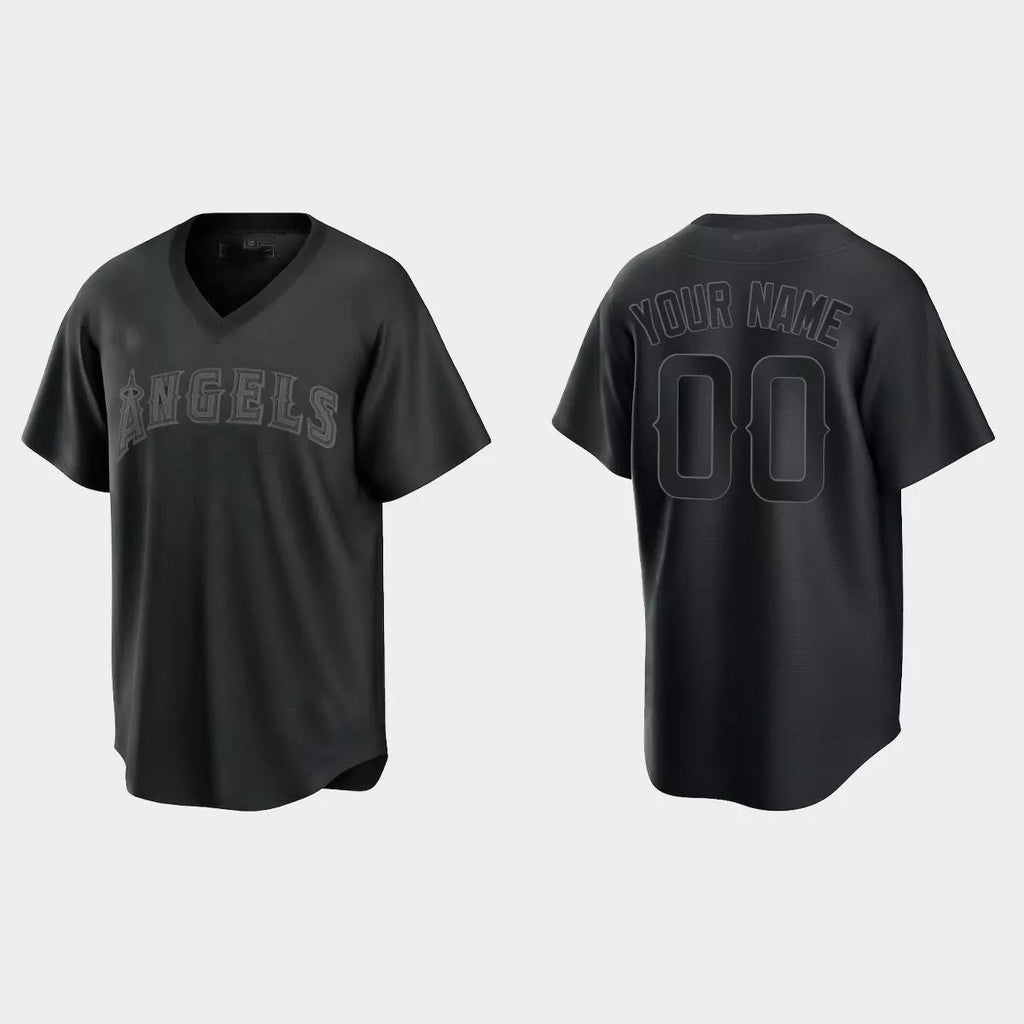Custom Los Angeles Angels Pitch Black Fashion Replica Black Jerseys