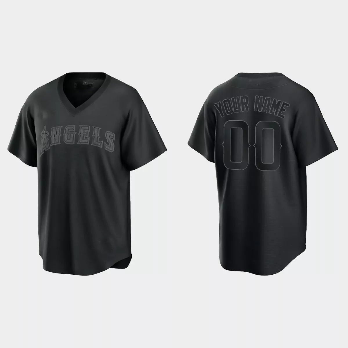 Custom Los Angeles Angels Pitch Black Fashion Replica Black Jerseys