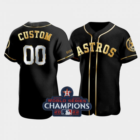 Custom Houston Astros Black Golden Edition 2022 World Series Champions Jerseys