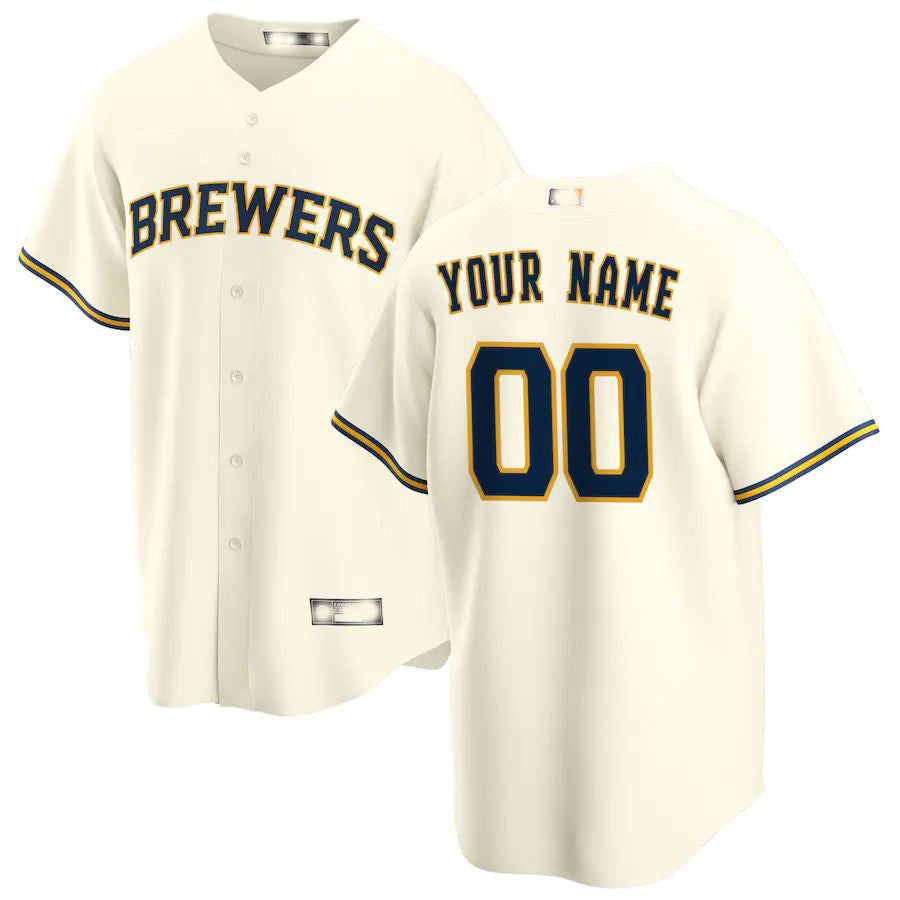 Custom Milwaukee Brewers Cream Home Replica Custom Jerseys