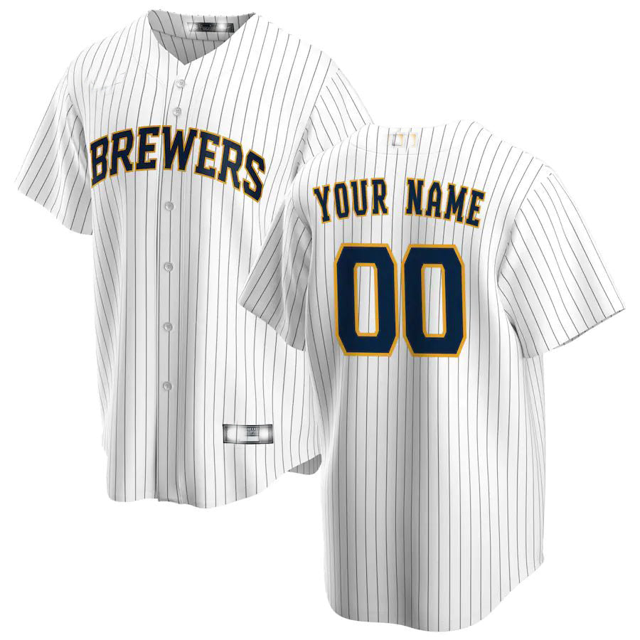 Custom Milwaukee Brewers White Alternate Replica Custom Jerseys