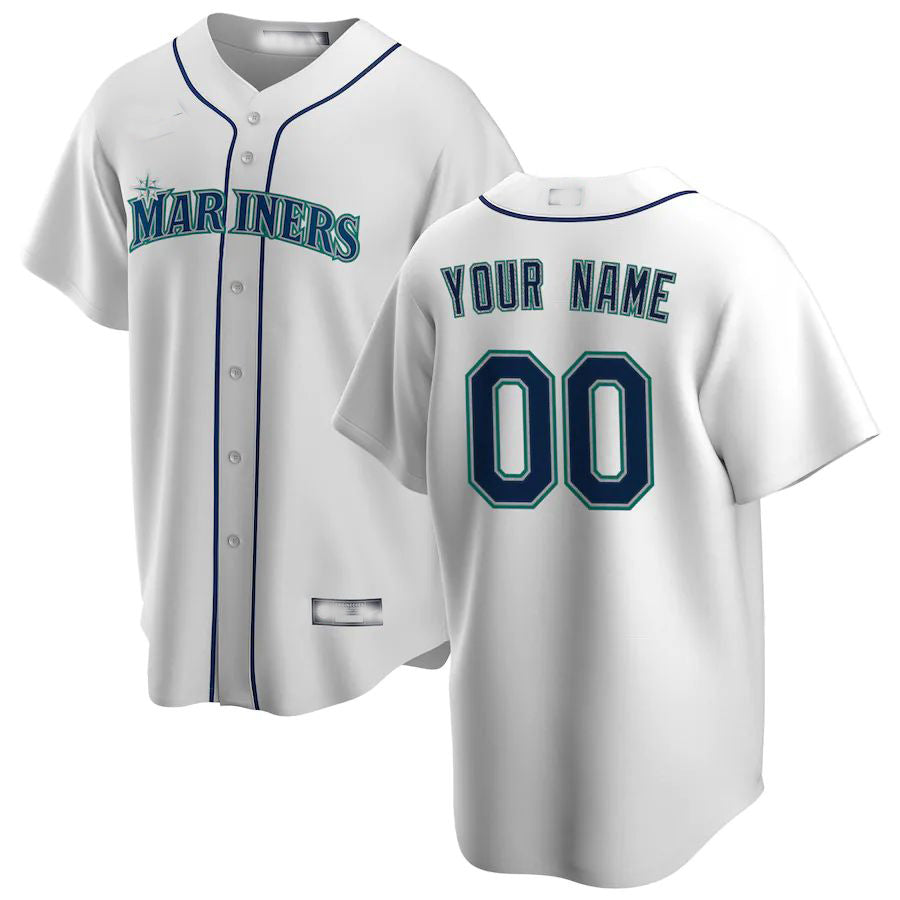 Custom Seattle Mariners White Home Replica Custom Jerseys