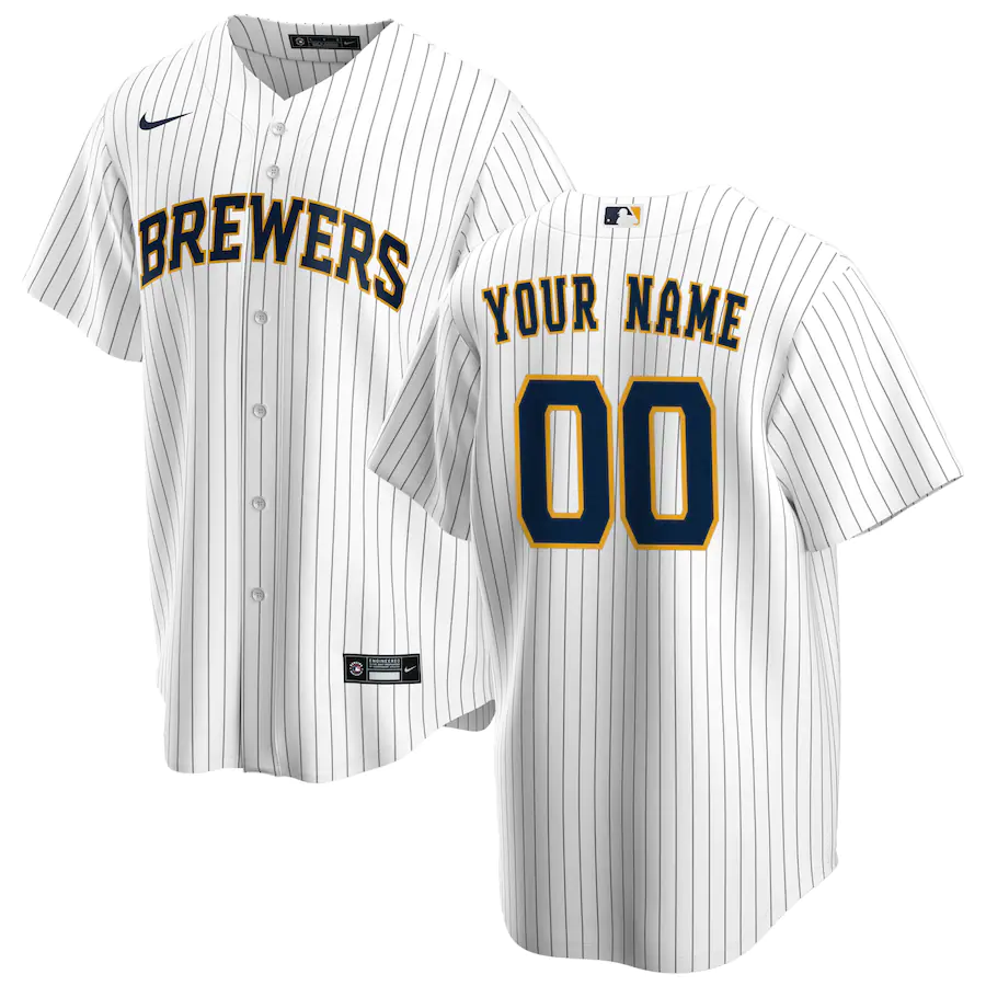 Mens Milwaukee Brewers White Alternate Replica Custom Jersey