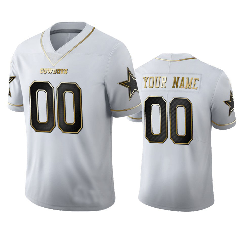 Custom Dallas Cowboys White Golden Edition Stitched Limited Football Jerseys