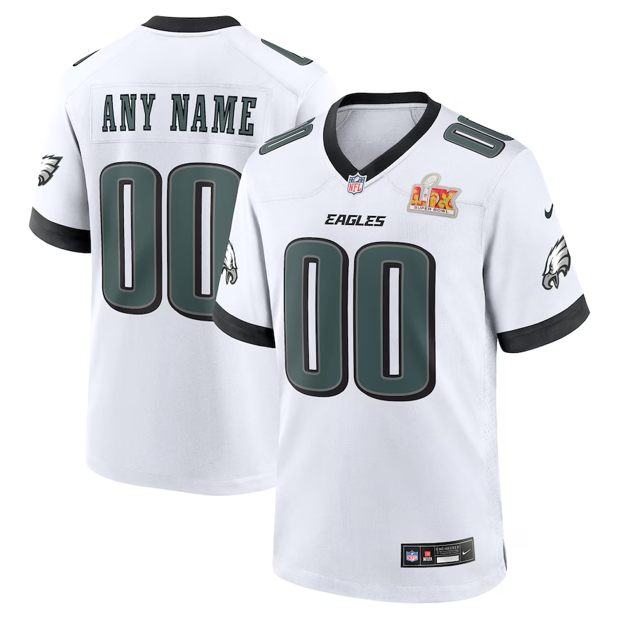 Mens Philadelphia Eagles Midnight White Super Bowl LIX Custom Game Jersey