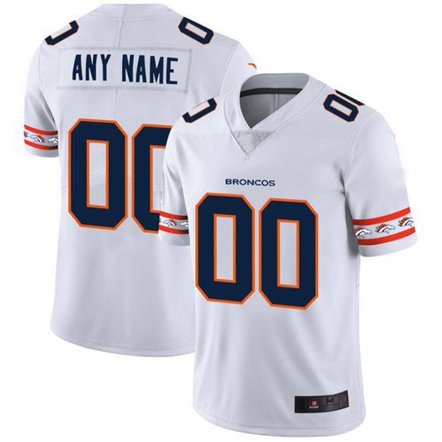 Custom Denver Broncos White Team Stitched Limited Jersey Stitched Jerseys