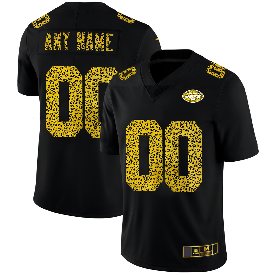 Custom New York Jets Leopard Print Fashion Stitched Limited Jersey Black Stitched Jerseys