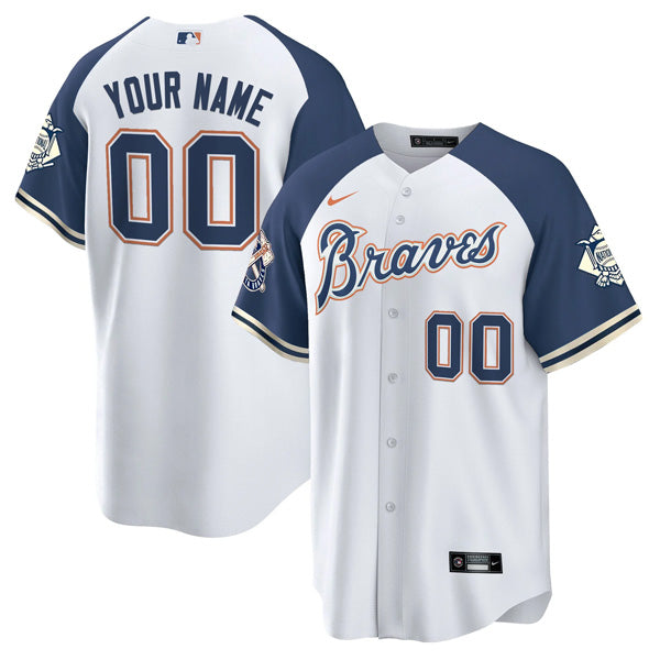 Custom Atlanta Braves Peaches n Cream Alternate Jersey Navy