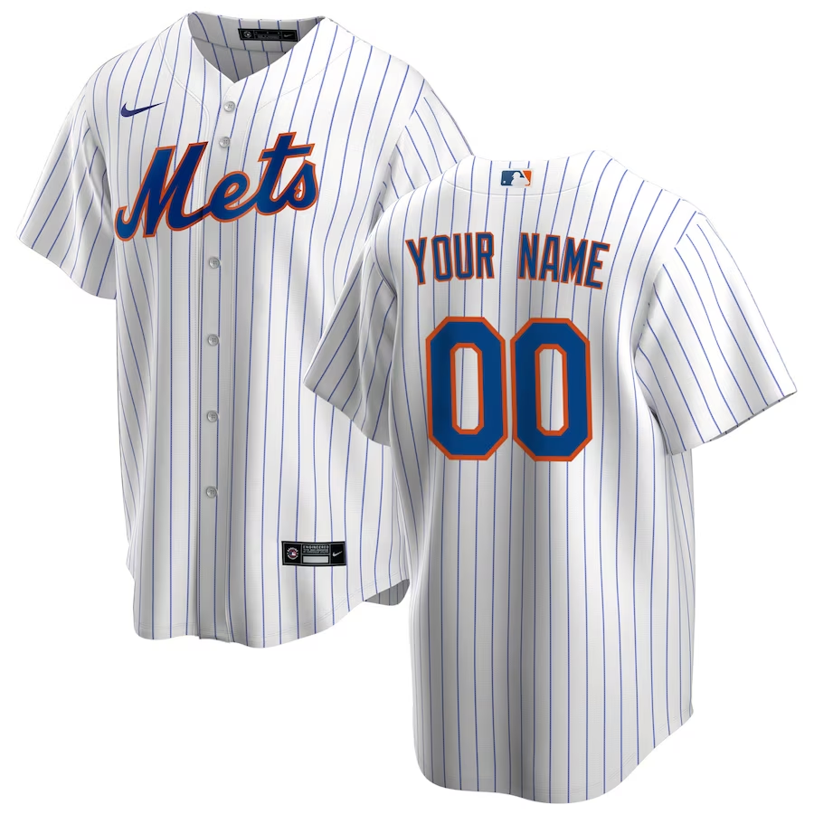 Mens New York Mets White Home Replica Custom Jersey