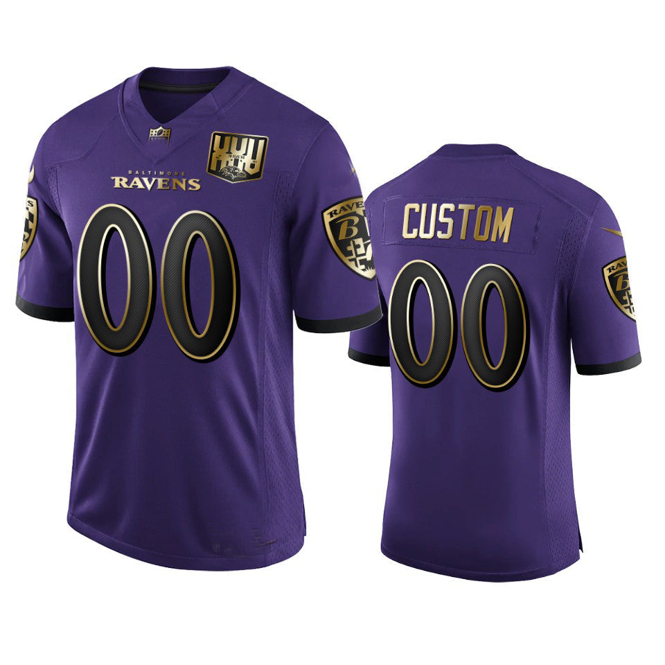 Custom Baltimore Ravens Purple Team 25th Season Golden Limited Stitched Jerseys