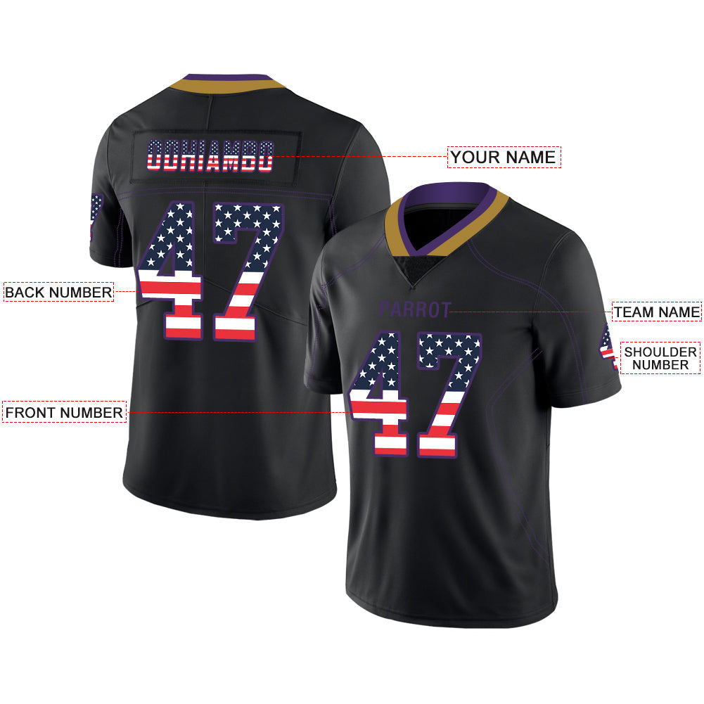 Custom B.Ravens Mens American Black USA Flag Fashion Stitched Limited Stitched Football Jerseys