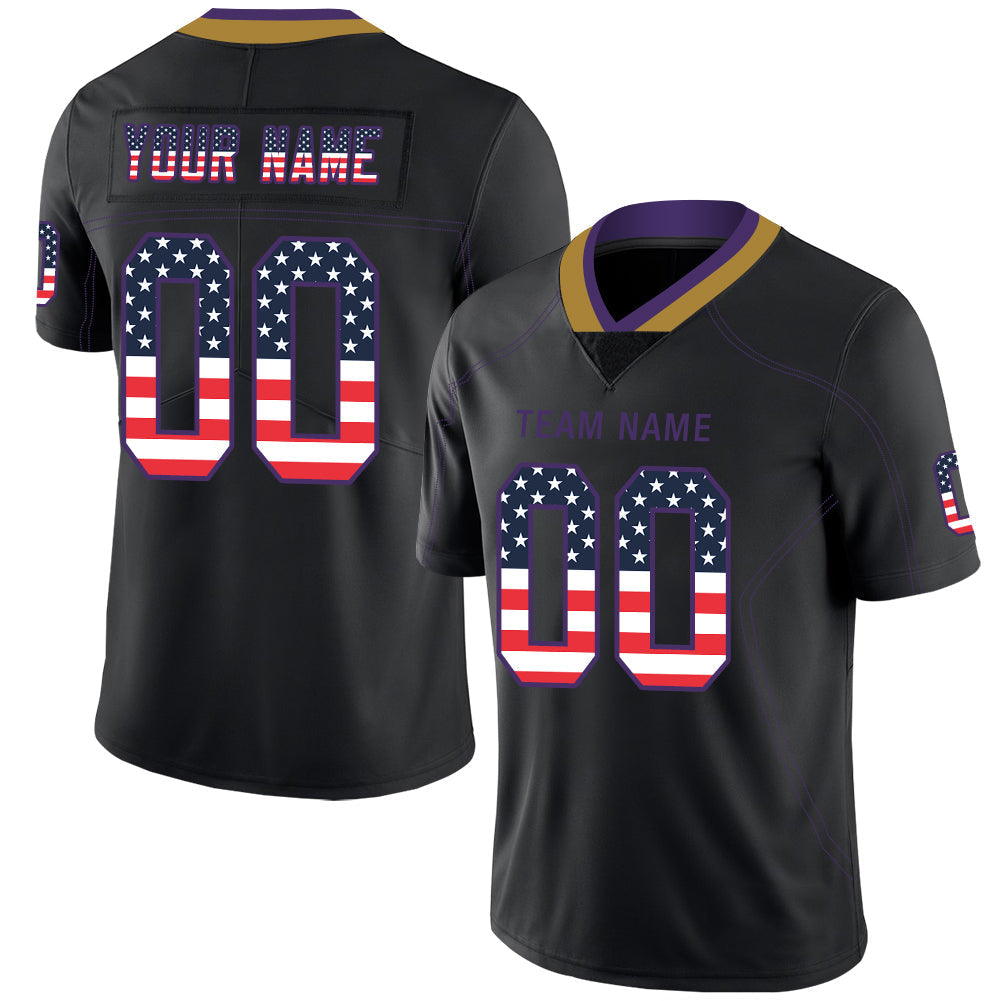 Custom B.Ravens Mens American Black USA Flag Fashion Stitched Limited Stitched Football Jerseys