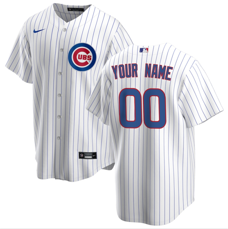 Mens Chicago Cubs White Home Replica Custom Jersey