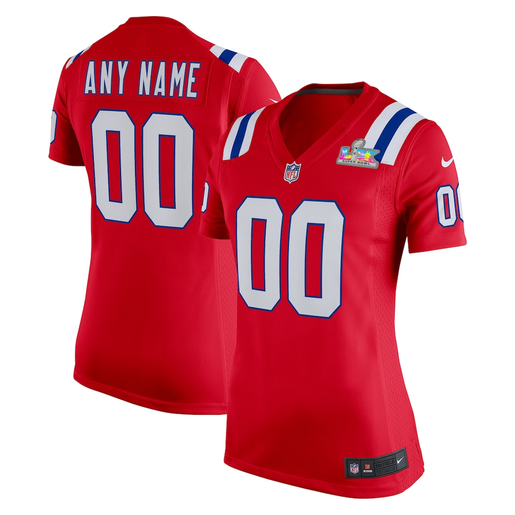 Womens New England Patriots Red Super Bowl LX Patch Custom Game Jersey