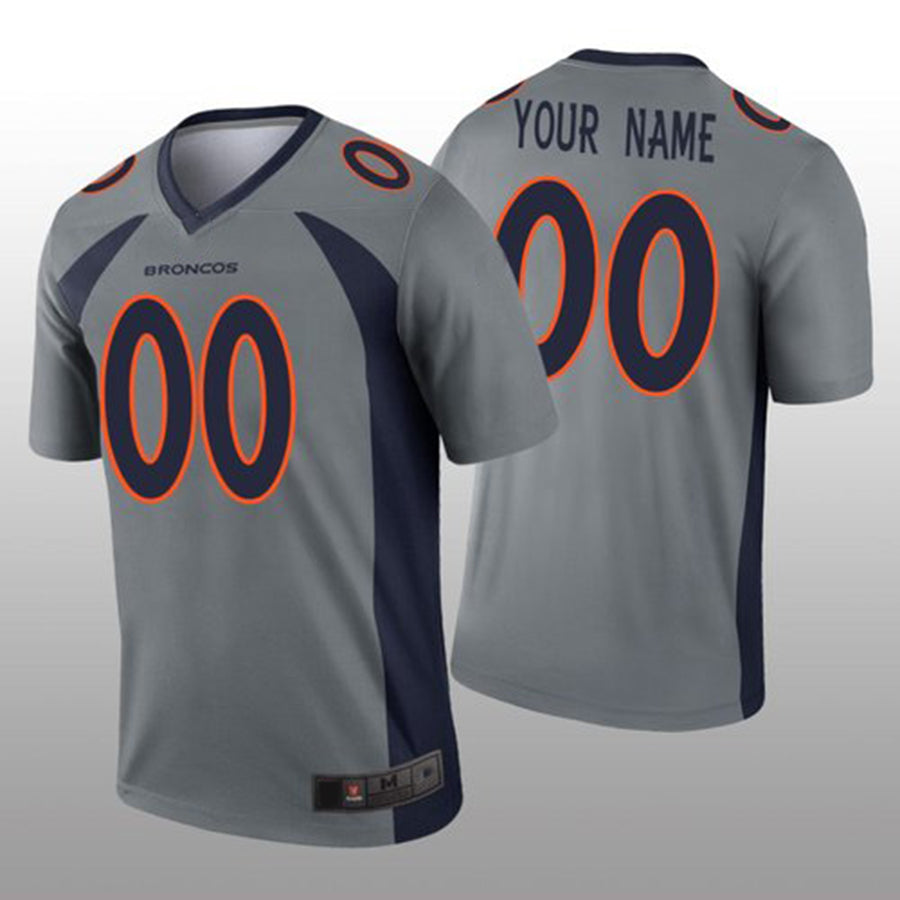 Custom Denver Broncos Gray Inverted Legend Jersey Stitched Jerseys