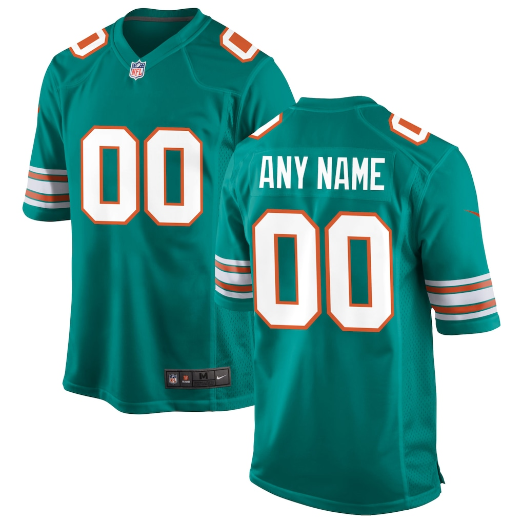 Mens Miami Dolphins Aqua Alternate Custom Game Jersey