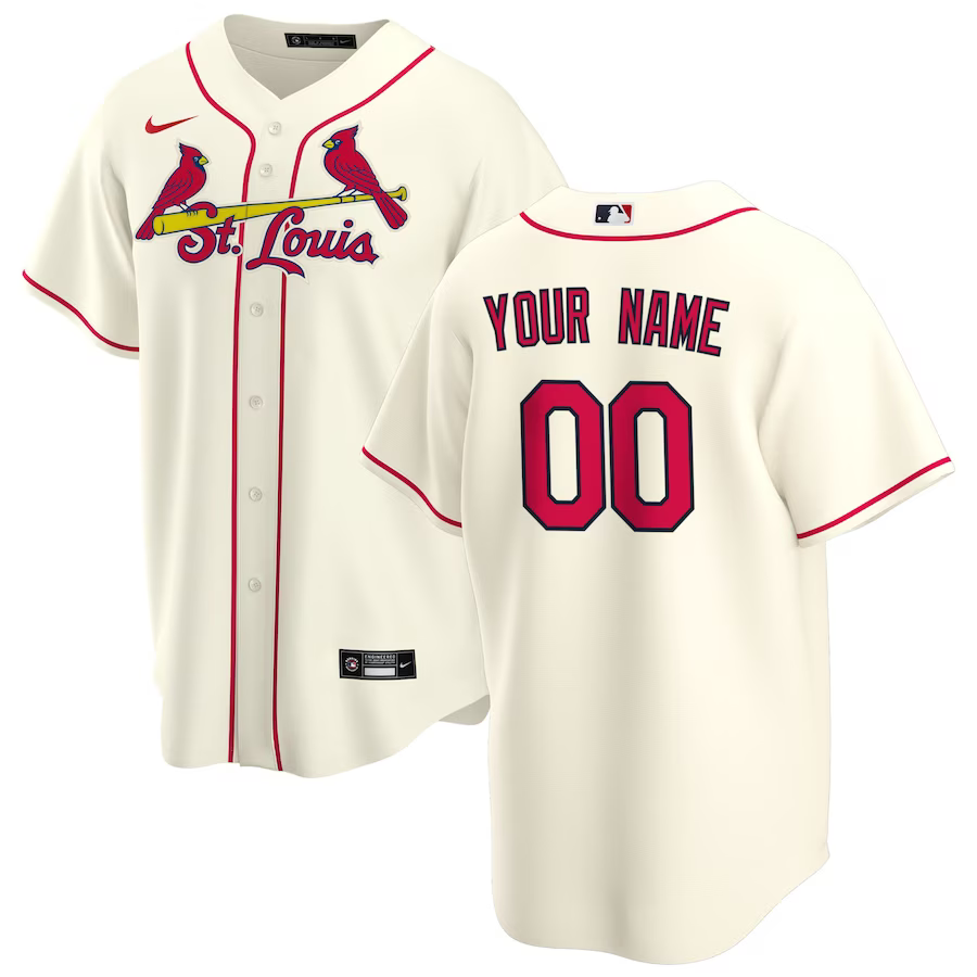 Mens St. Louis Cardinals Cream Alternate Replica Custom Jersey