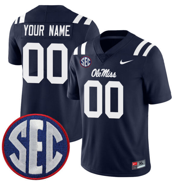 Custom Ole Miss Rebels Jersey Navy