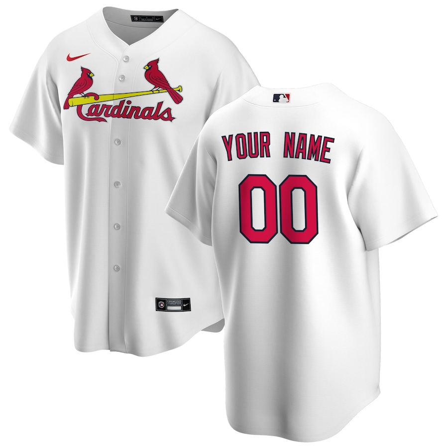 Mens St. Louis Cardinals White Home Replica Custom Jersey