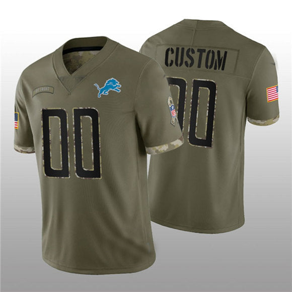 Custom Detroit Lions 2022 Olive Salute To Service Limited Stitched Jerseys