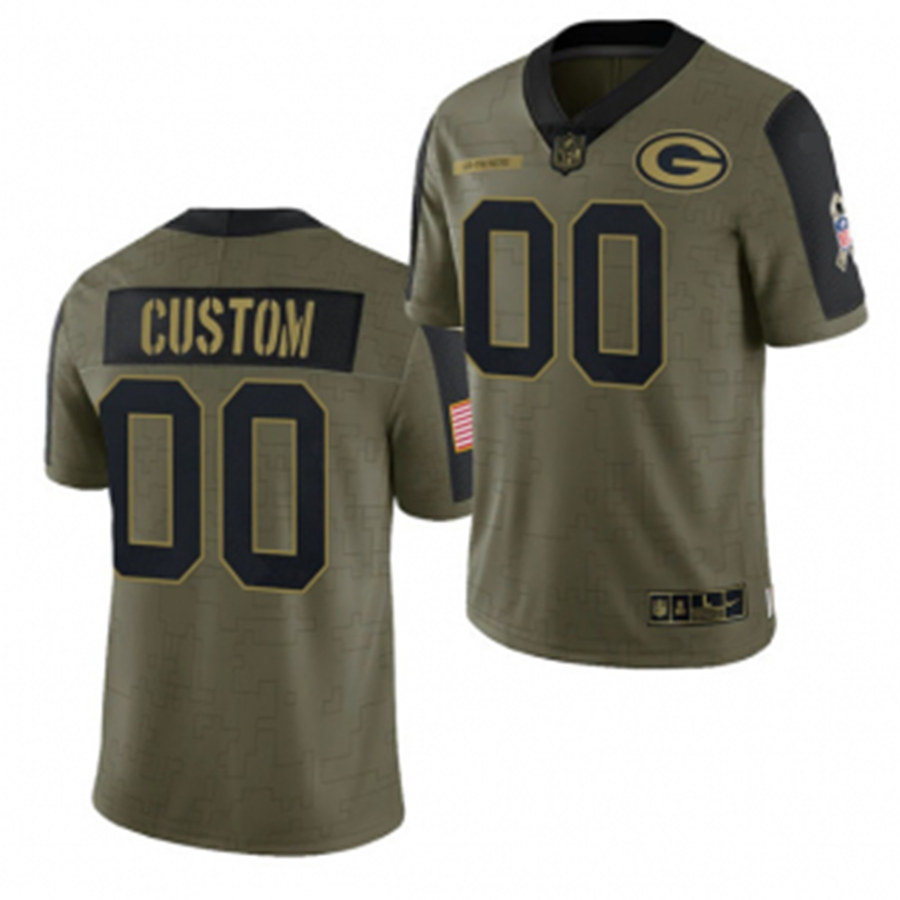 Custom Green Bay Packers Olive Custom 2021 Salute To Service Limited Stitched Jerseys